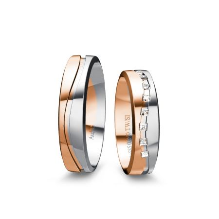  Trauringe Victoria I - Bicolor 585 - Rosé/Weiss - 0,240 Crt - TW/SI 