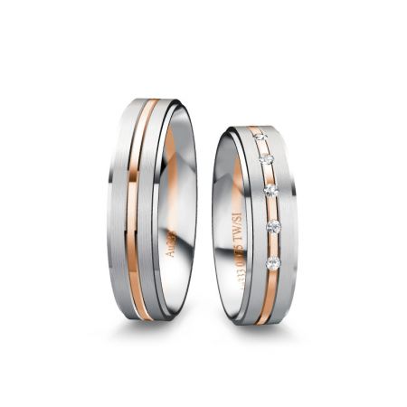 Trauringe Leni I - Bicolor 585 - Weiss/Rosé - 0,075 Crt- TW/SI 