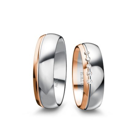 Trauringe Hannah - Bicolor 585 - Weiss/Rosé - 0,075 Crt - TW/SI 