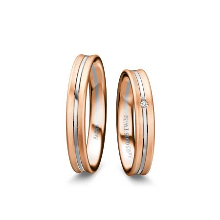 Trauringe Amy - Bicolour 585 - Rosé/Weiss - 0,015 Crt- TW/SI 