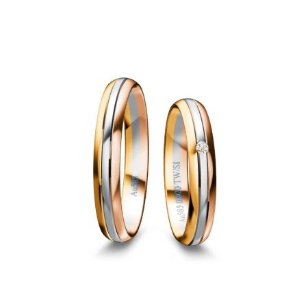Trauringe Tilda I - Tricolor 585 - Gelb/Weiss/Rosé - 0,020 Crt - TW/SI 