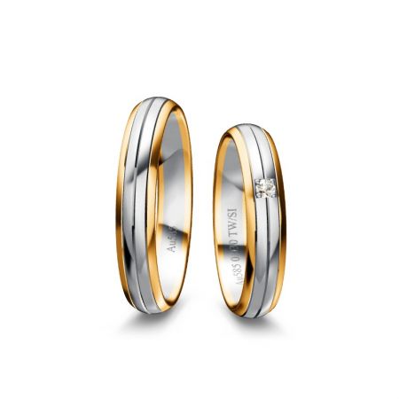 Trauringe Mina - Bicolour 585 - Weiss/Gelb - 0,030 Crt - TW/SI 